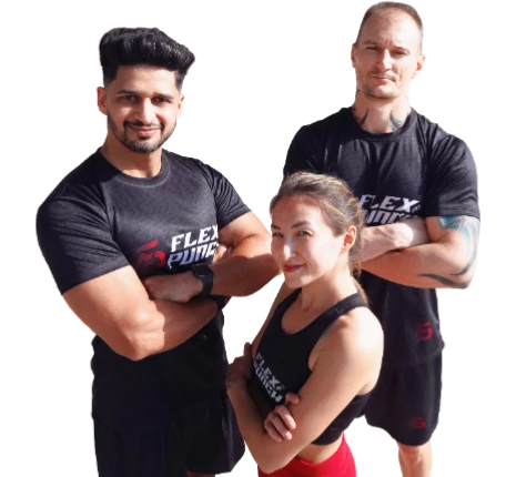 FlexAndPunch fitness team of professional trainers specializing in personalized fitness programs and effective workout routines.