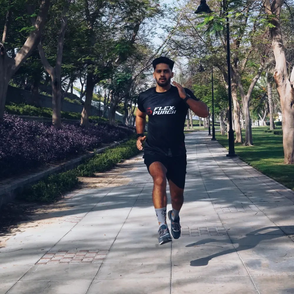 FlexAndPunch fitness trainer jasir zarkoob running